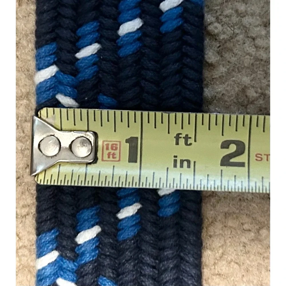 Hollister Web Belt Mens L Blue Nautical Woven Fabric Adjustable Slider Buckle